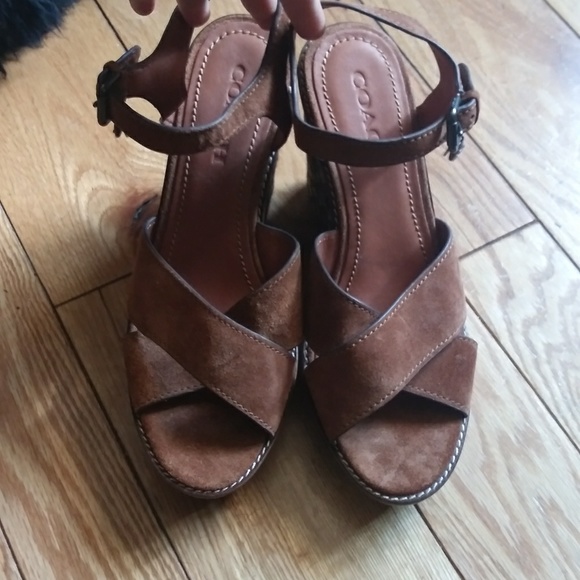 New Coach Wedge heel Sandal High Heel saddle - Picture 2 of 5